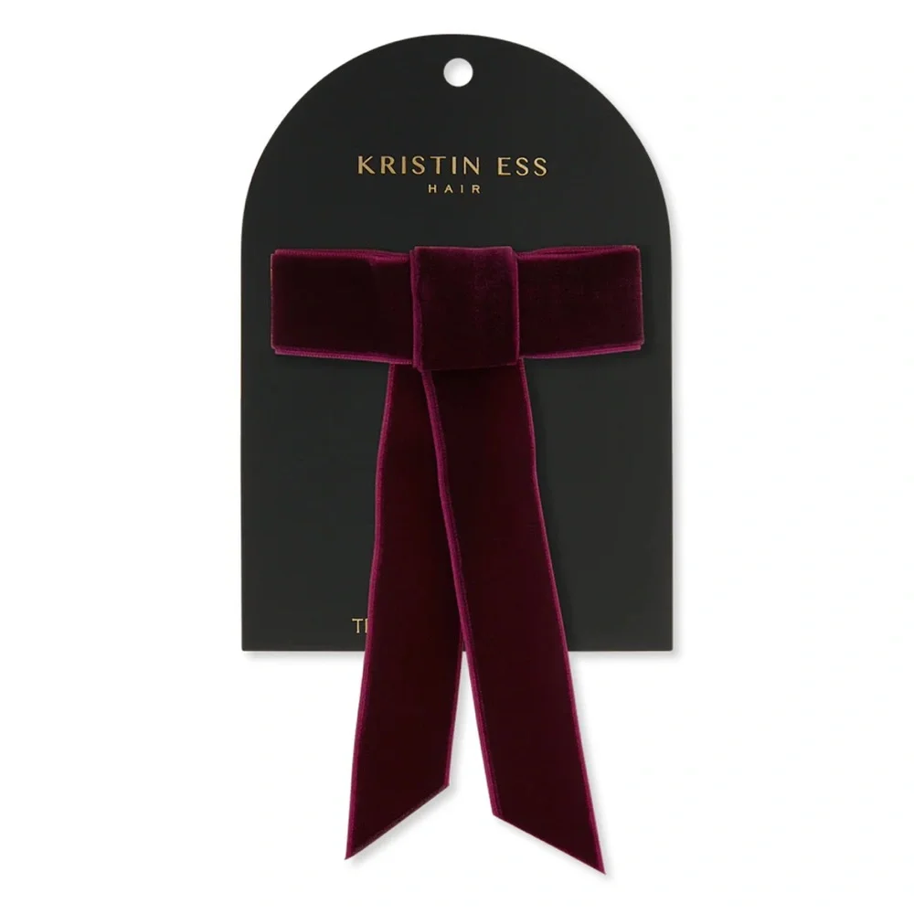 Kristin Ess Plum Velvet Bow Slide Hair Clip NEW 🏷️